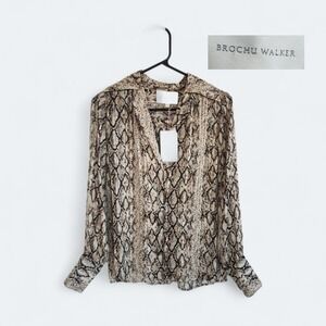 Brochu Walker Wo Layra Snake Print Blouse Metallic Python Size Xs Button Up